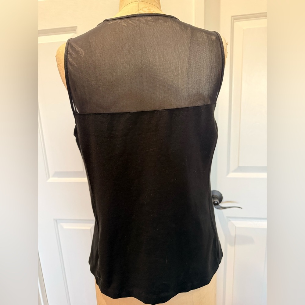 Lauren Black Sleeveless Mesh Yoke Tank Top Size L - Picture 4 of 7